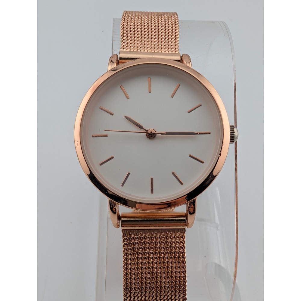 Women's Watch Rose Gold Round 28mm Dial Mesh Metal Band- New Battery